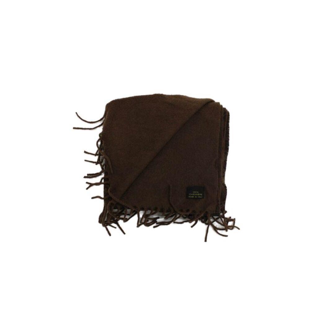 Designer Womens Cashmere Knit Floral Printed Fringe Scarf Brown 68"x18"
